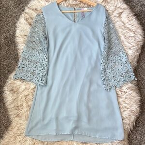 Gorgeous Boutique Blue Shift Dress with Flower Crotchet Sleeves